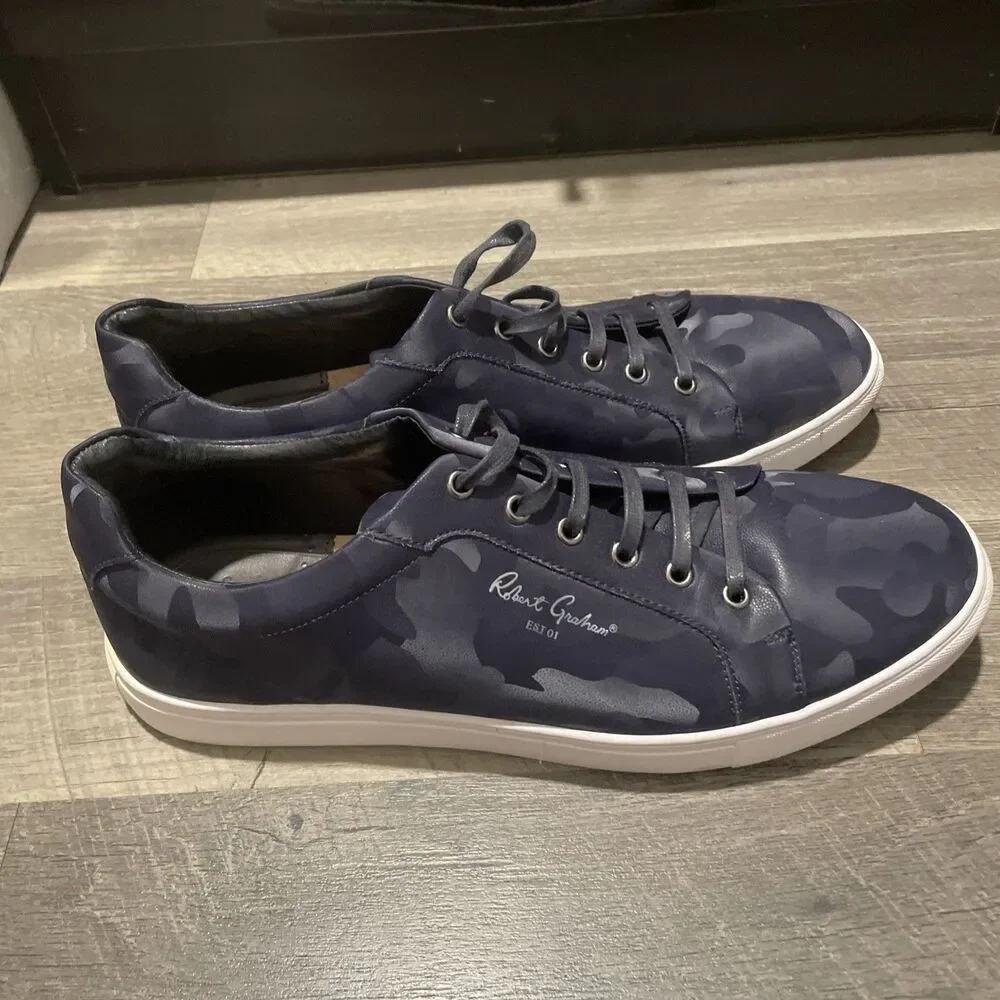 Robert Graham Men's Low Top Camo Sneakers - Navy Blue/Gray, Size 13